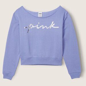 🎅 🟣🟦 PINK Victoria's Secret Cropped Boatneck Sweatshirt- NWT